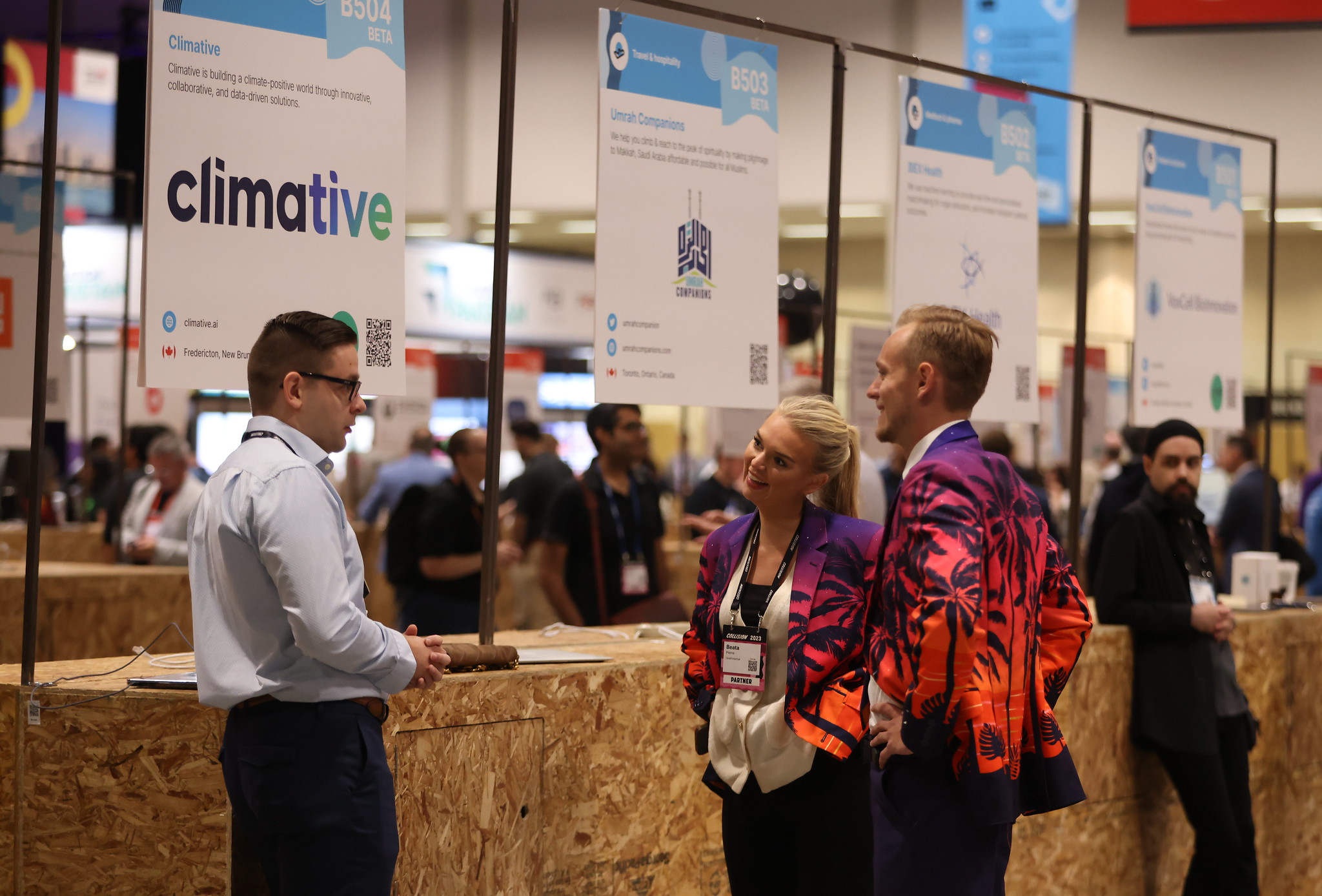 Startup booths during day two of Collision 2023 at Enercare Centre in Toronto, Canada.