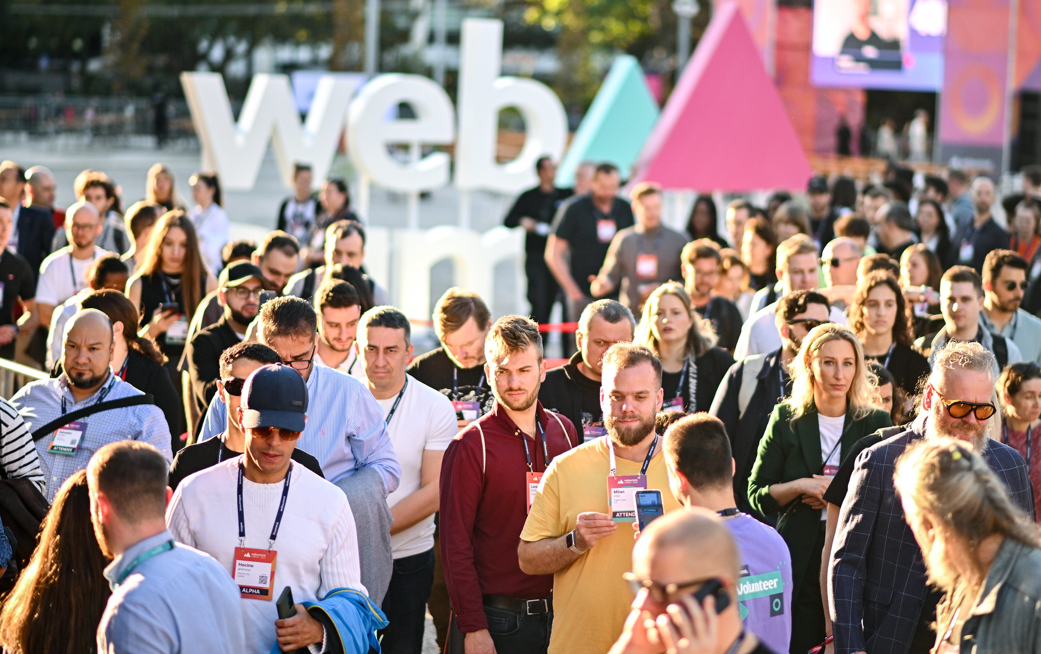 Attendees arrive for the opening night of Web Summit 2023 at the Altice Arena in Lisbon, Portugal